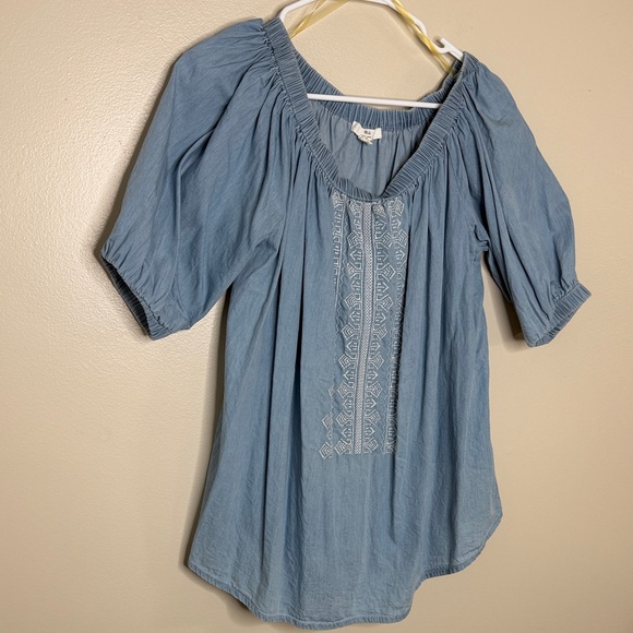 BLL New York Blue Boho Embroidered Blouse 1X 100% Lyocell Peasant Top - Picture 4 of 13